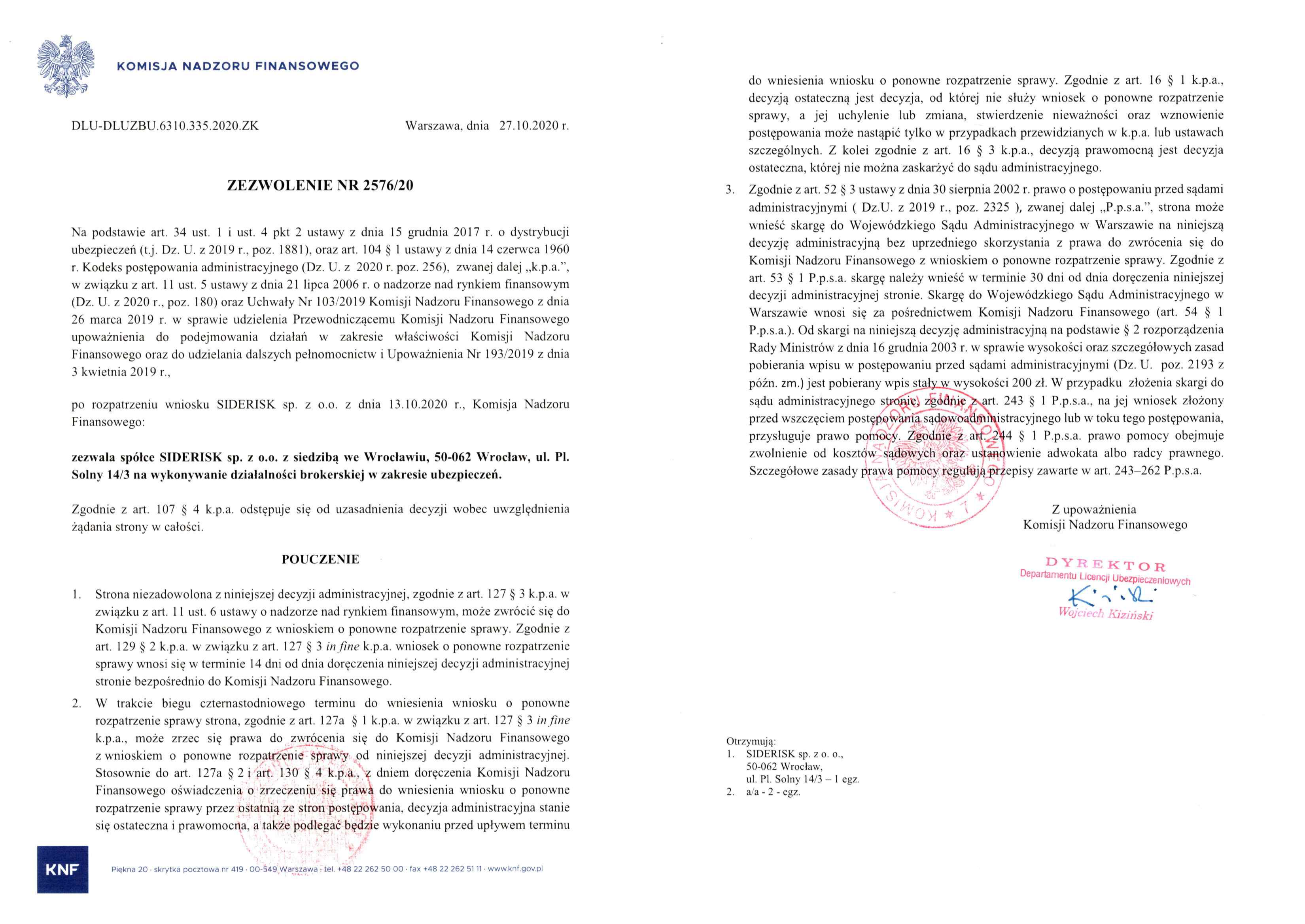 Zezwolenie KNF